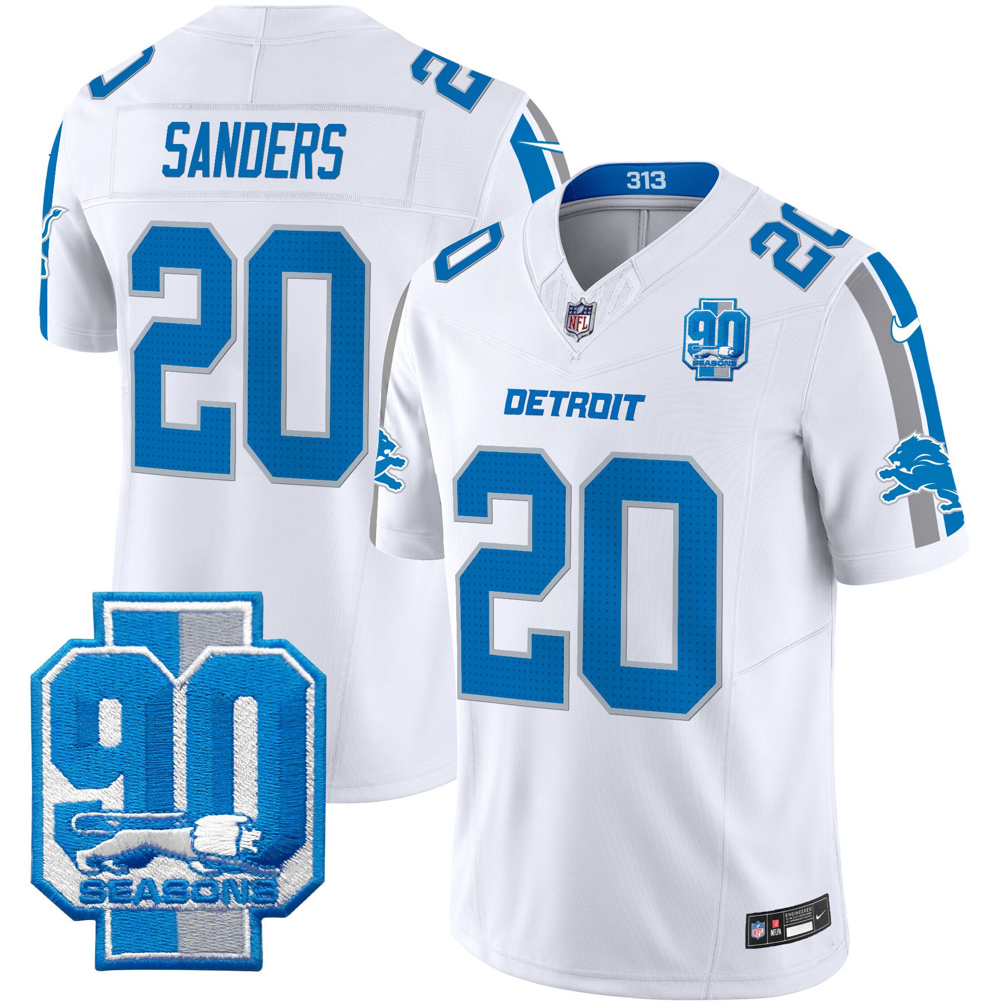 Men Detroit Lions #20 Sanders White 2024 Nike 90th Year Patch Vapor Limited NFL Jersey->indianapolis colts->NFL Jersey